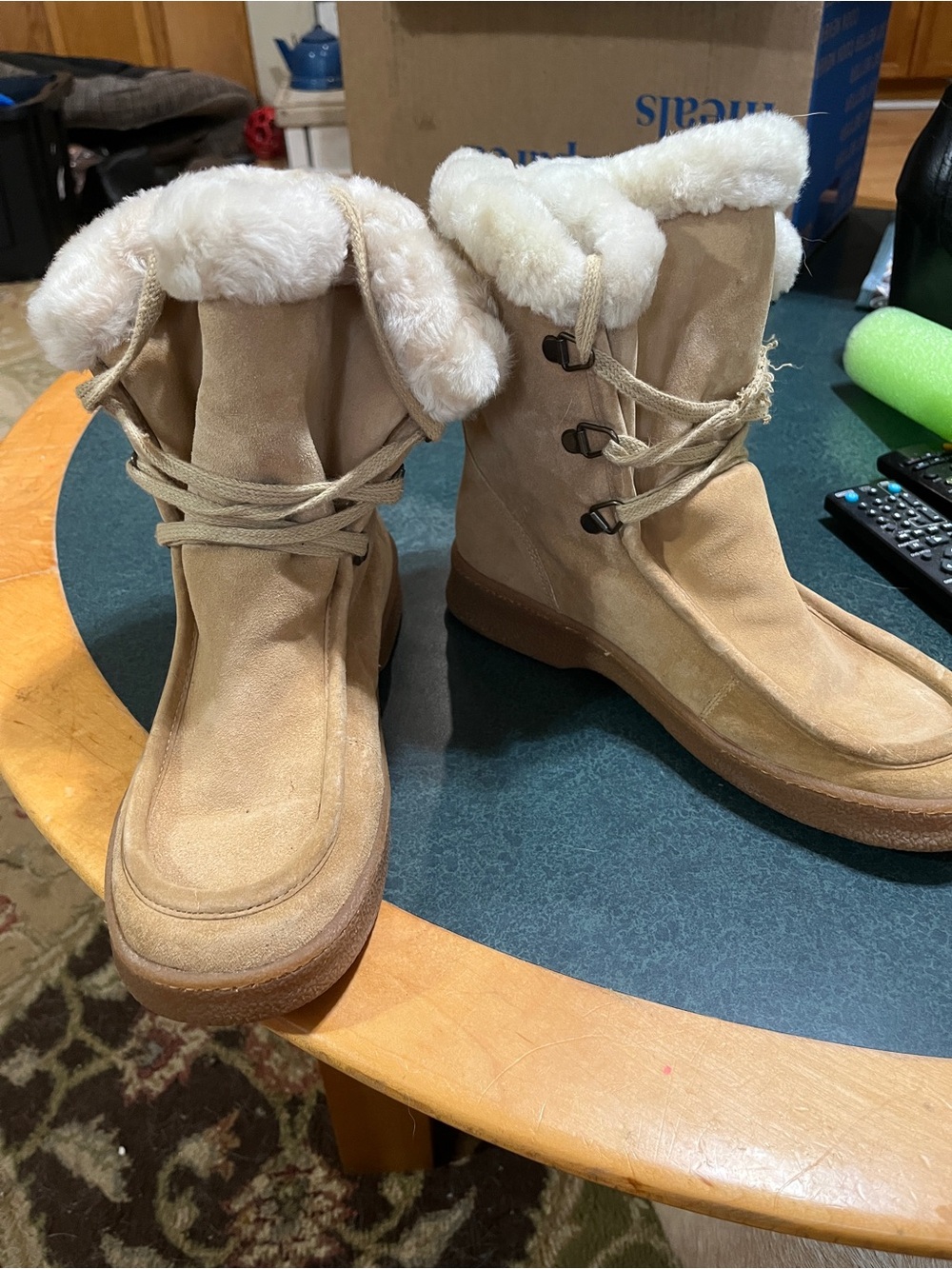 Banana Republic Women's Tan Suede Winter Boots with Faux Fur Trim 8